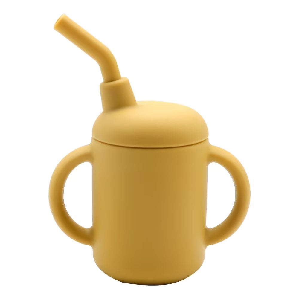 Food Grade Silicone Toddler Straw Sippy Cup with Dual Handles