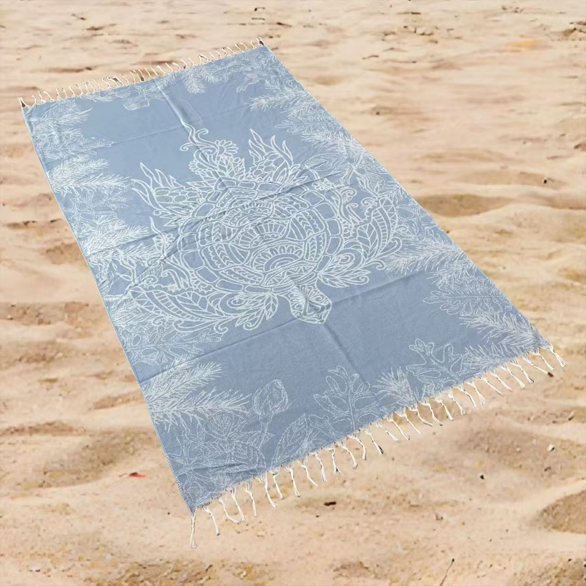 Tropical Sea Turtle Beach Towel Oversized Rectangular Quick-Dry Absorbent Shawl Summer Coastal Swim Wrap Travel Blanket with Fringe Edge
