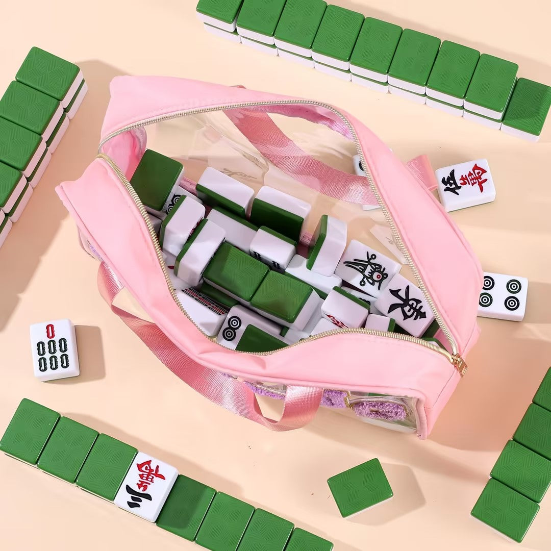 Portable Mahjong Storage Bag – Transparent Large Capacity Game Tile Organizer with Handle for Travel & Home