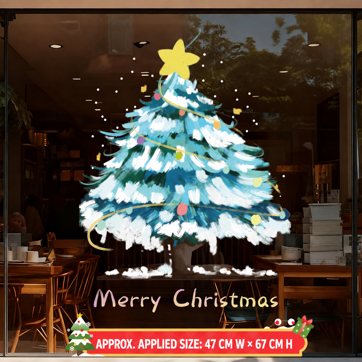 Christmas Window Sticker – Large Reusable Holiday Glass Decal with Christmas Tree or Bell Design for Shop Window, Door & Home Decoration