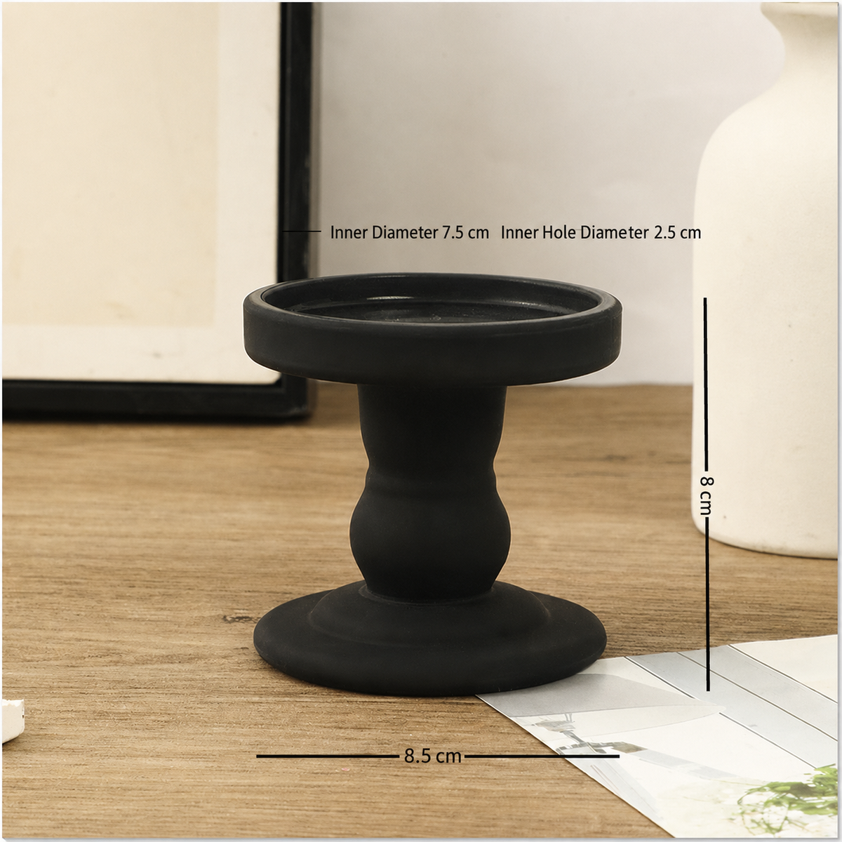 Matte Black Pillar Candle Holder, Retro Roman‑Style Candlestick for Table Decor