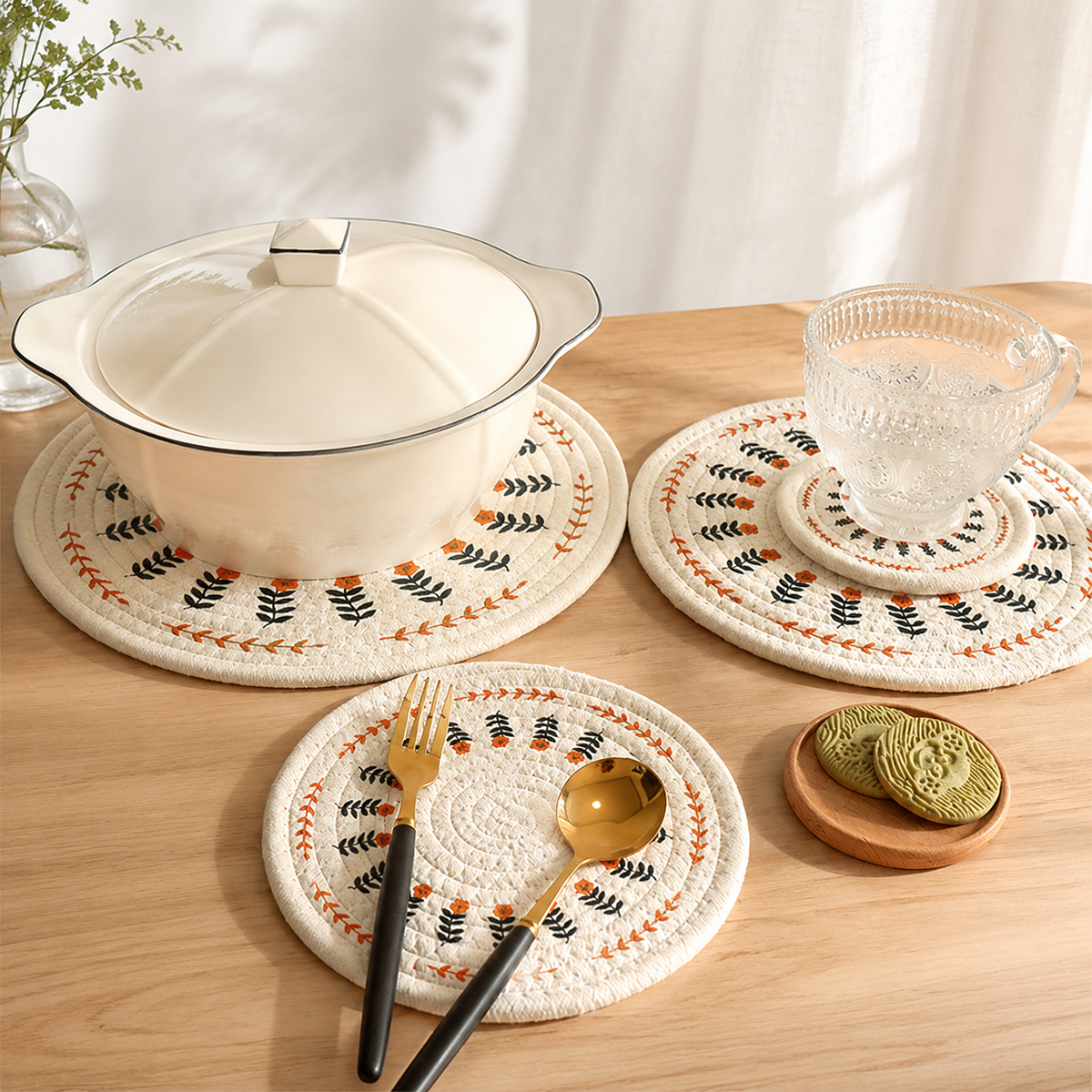 Woven Cotton Trivet, Nordic Heat-Resistant Table Mat