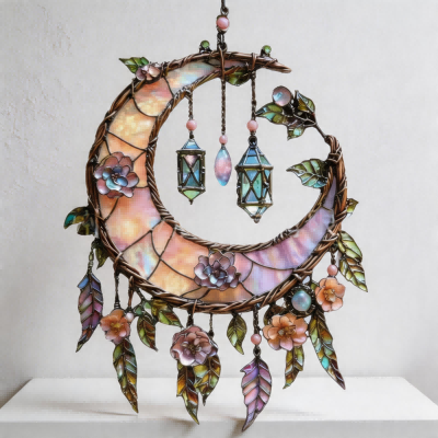Moon Flower Suncatcher – Boho Acrylic Window Hanging Decor