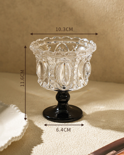 Vintage Glass Dessert Cup, Embossed Pedestal Ice Cream Bowl