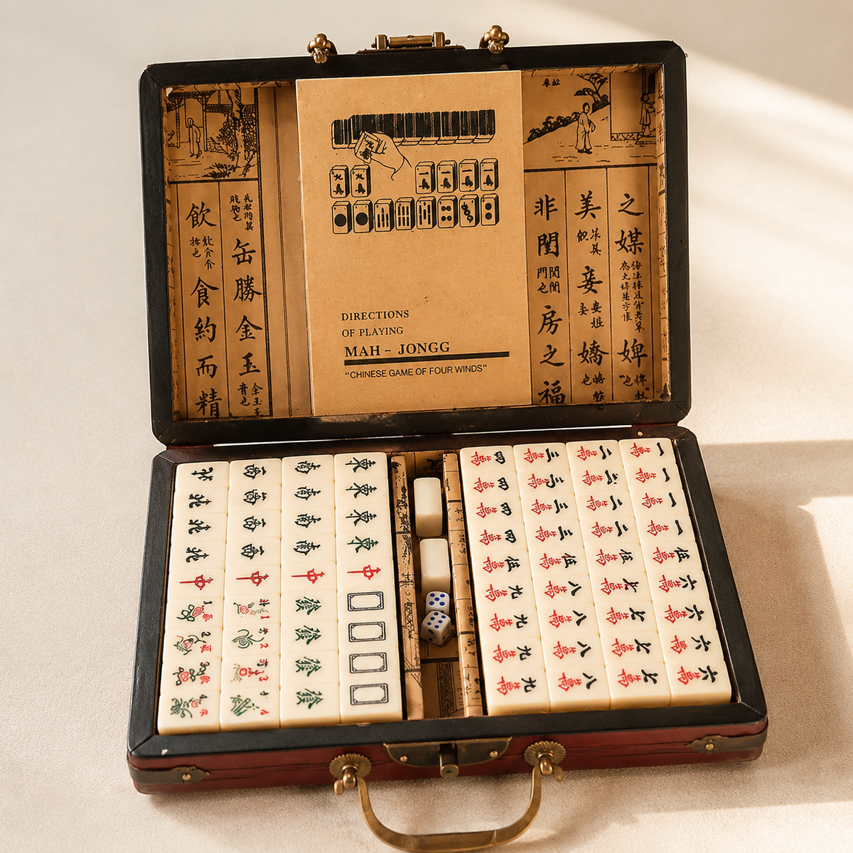 Melamine Mahjong Set – Travel Mini Mahjong Tiles with Vintage Leather Case