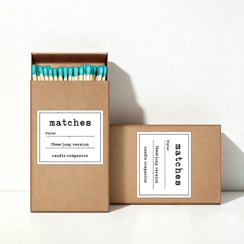 Vintage Wooden Matchbox – Kraft Paper Match Holder with Colorful Matches for Candles