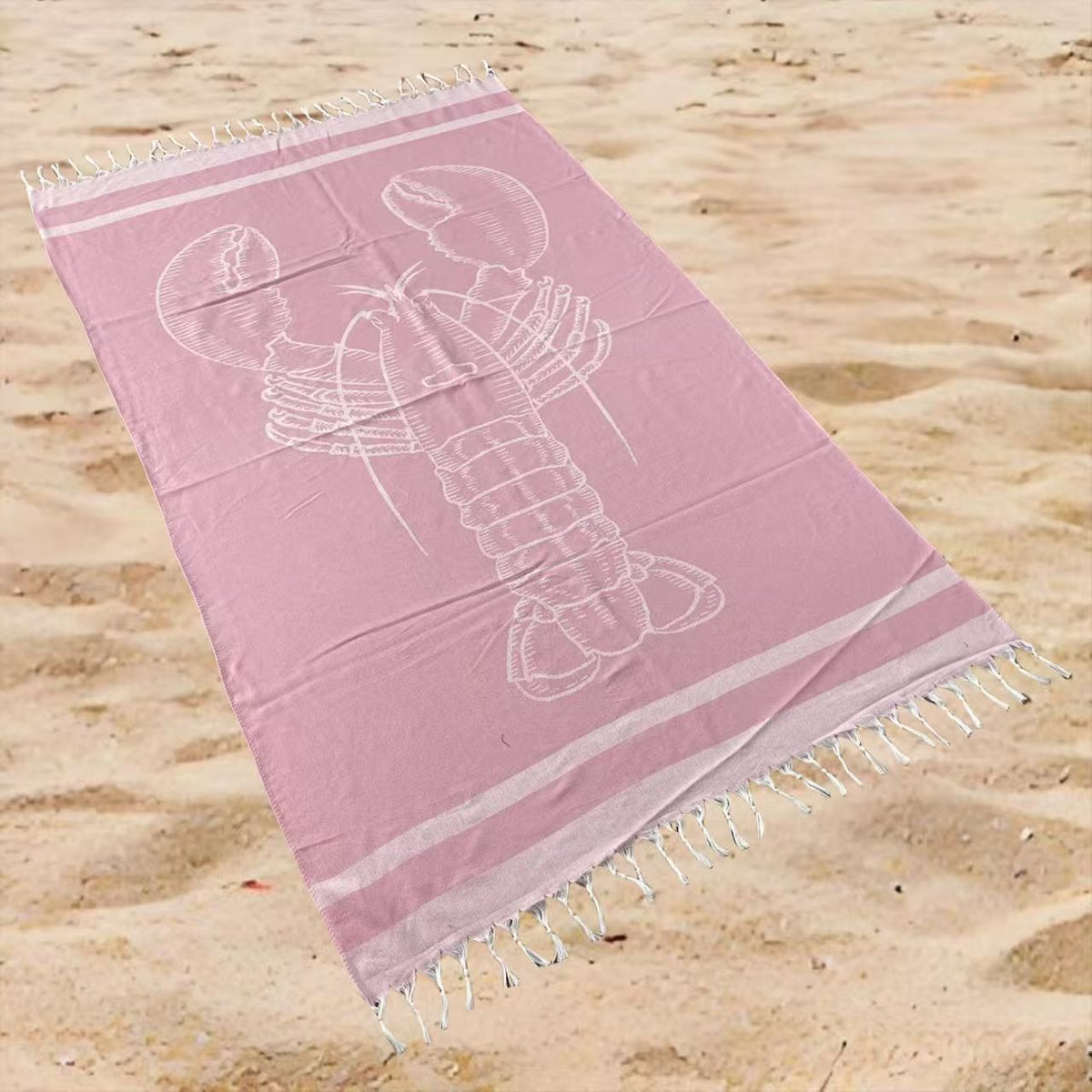 Coastal Lobster Print Beach Towel Oversized Rectangular Quick-Dry Absorbent Shawl Summer Beach Wrap Travel Blanket with Fringe Detail