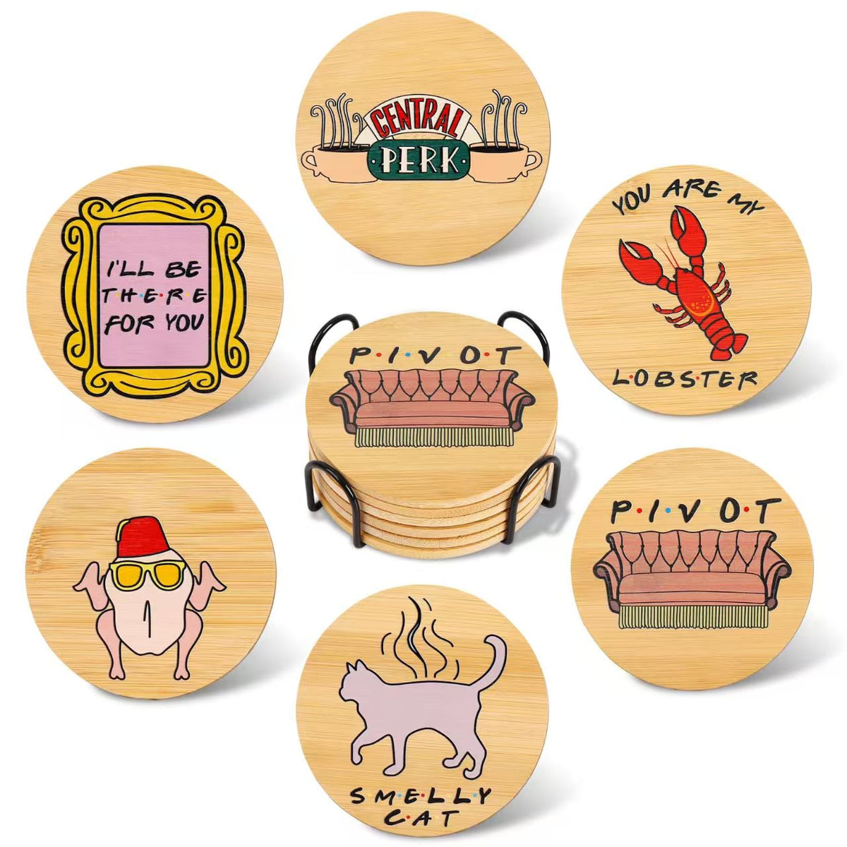 Wooden Coaster Set with Holder Table Drink Coasters
