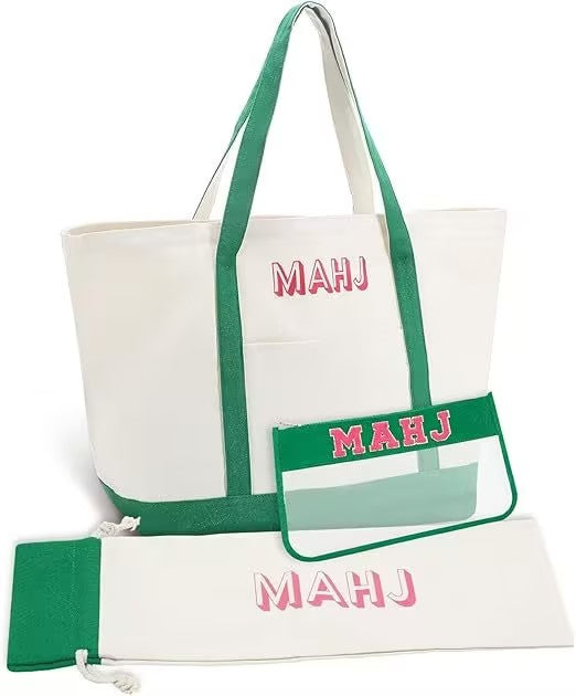 Canvas Mahjong Tote Bag Set – Large Capacity Shoulder Bag with Storage Pouch and Drawstring Cover
