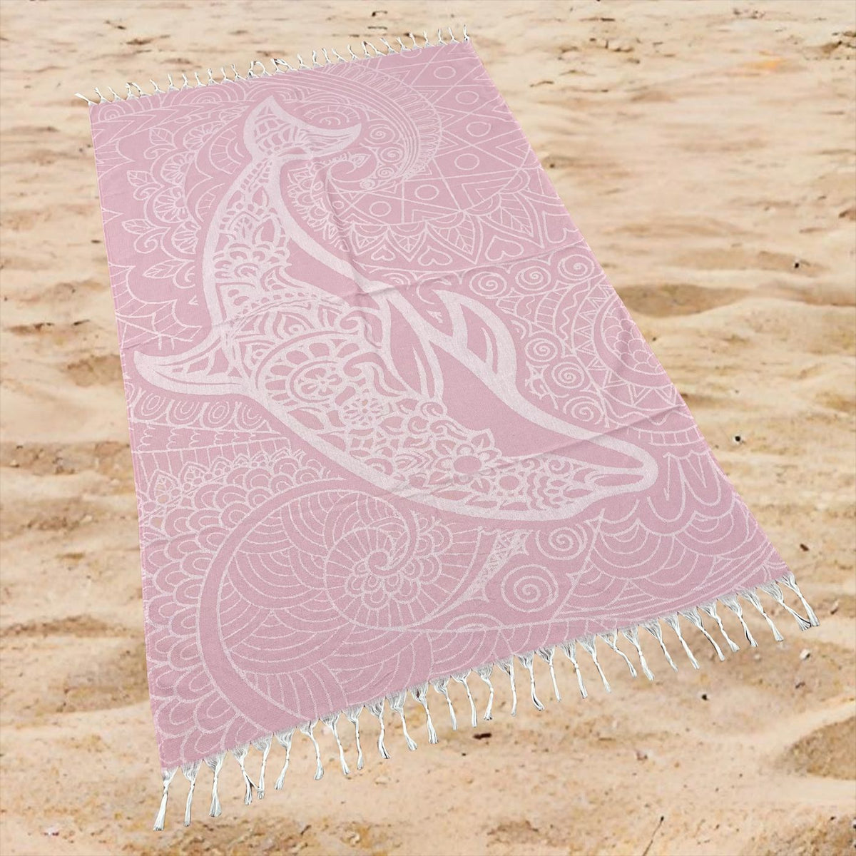 Whale Ocean Print Beach Towel Oversized Rectangular Quick-Dry Absorbent Shawl Summer Coastal Beach Wrap Travel Blanket with Tassel Fringe