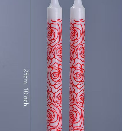 25cm Rose Printed Taper Candles – Set of 2