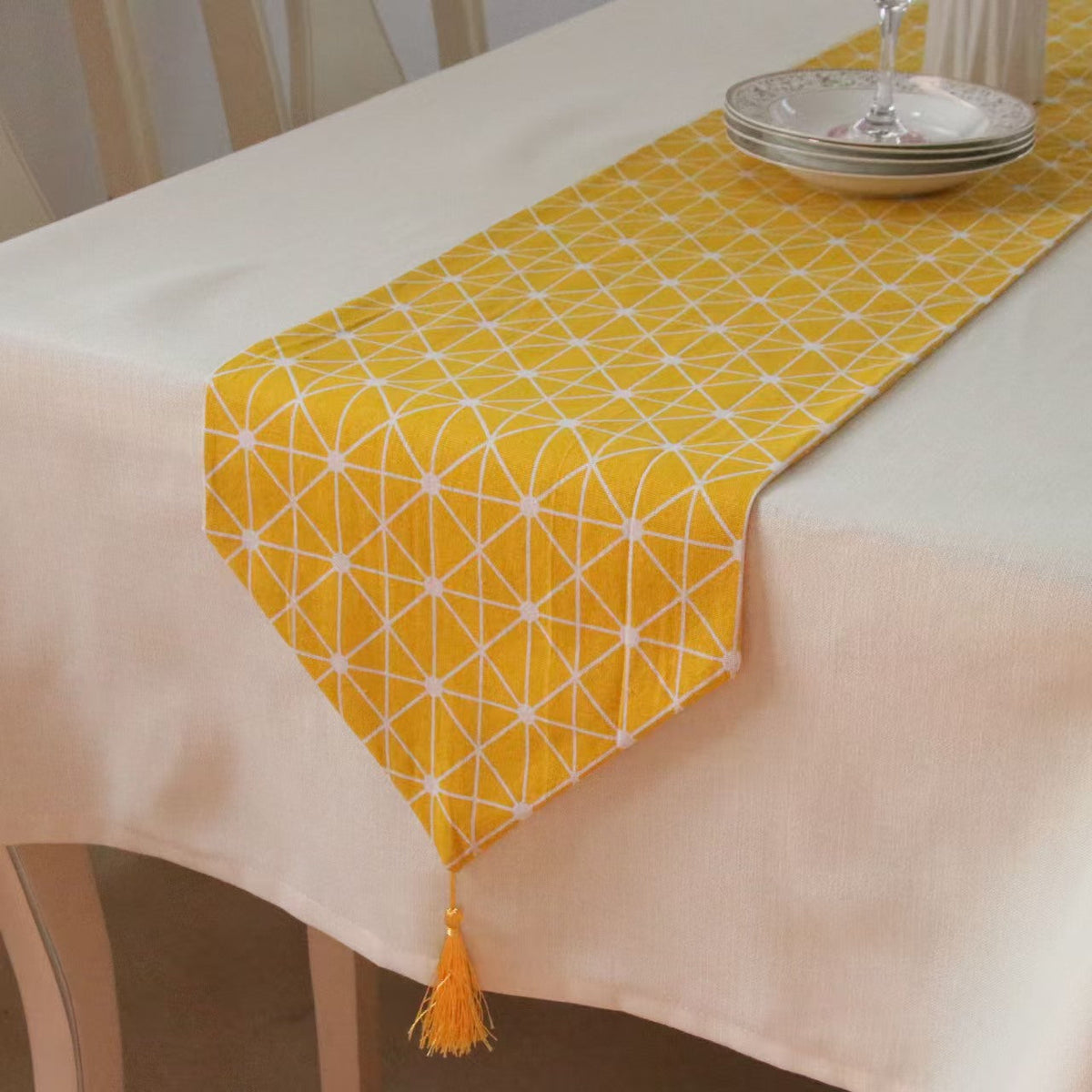 Geometric Linen Table Runner Modern Home Decor Table Flag