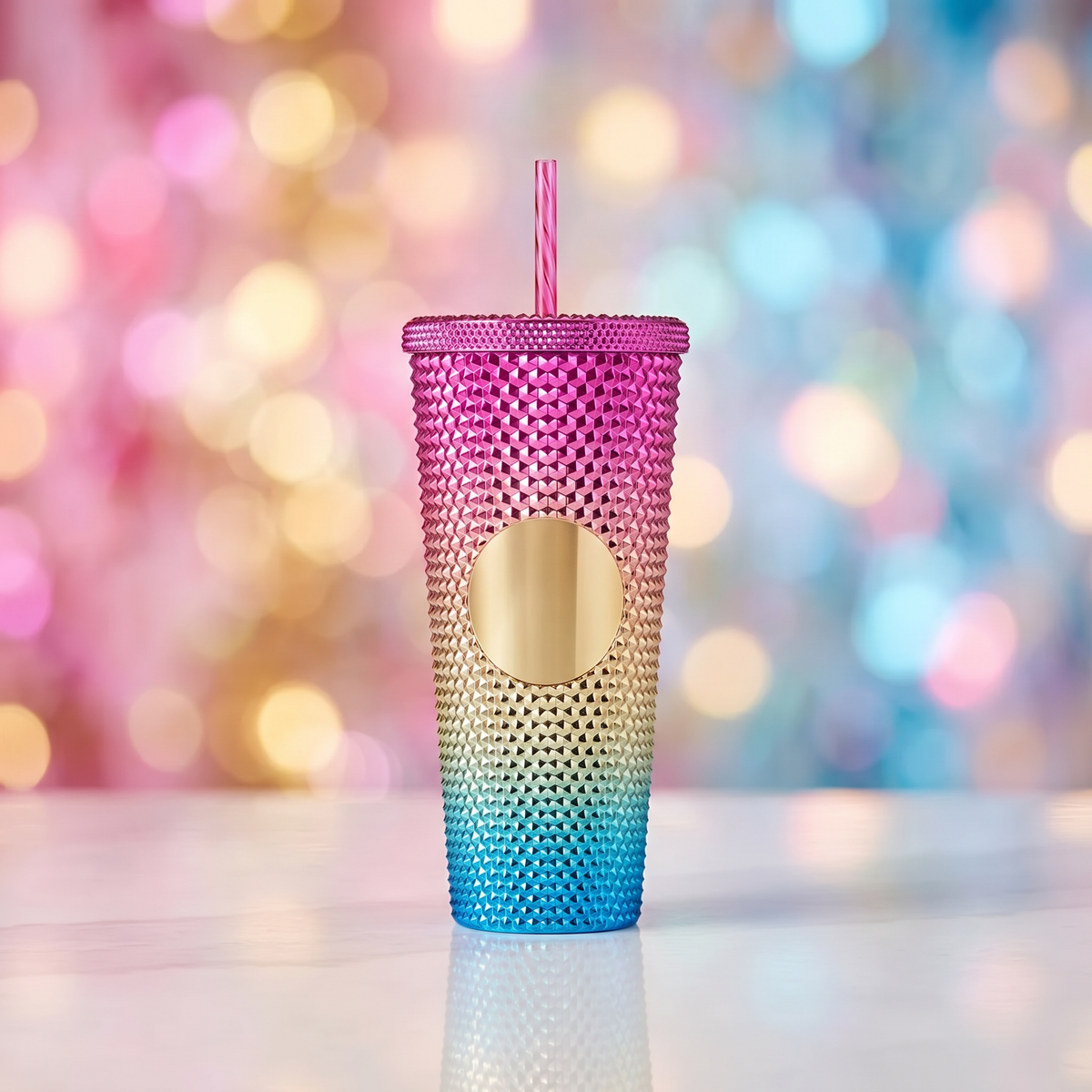 Colorful 24oz Plastic Tumbler With Straw Double Wall Insulated Cup Electroplated Finish Portable