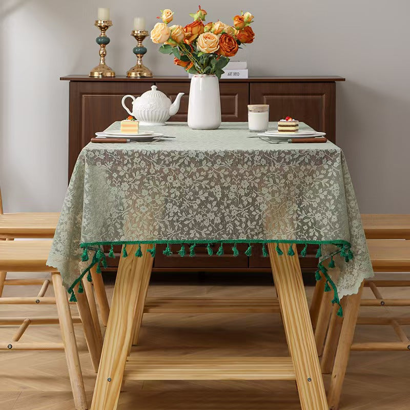 French Floral Lace Tablecloth Tassel Rectangular Table Cover
