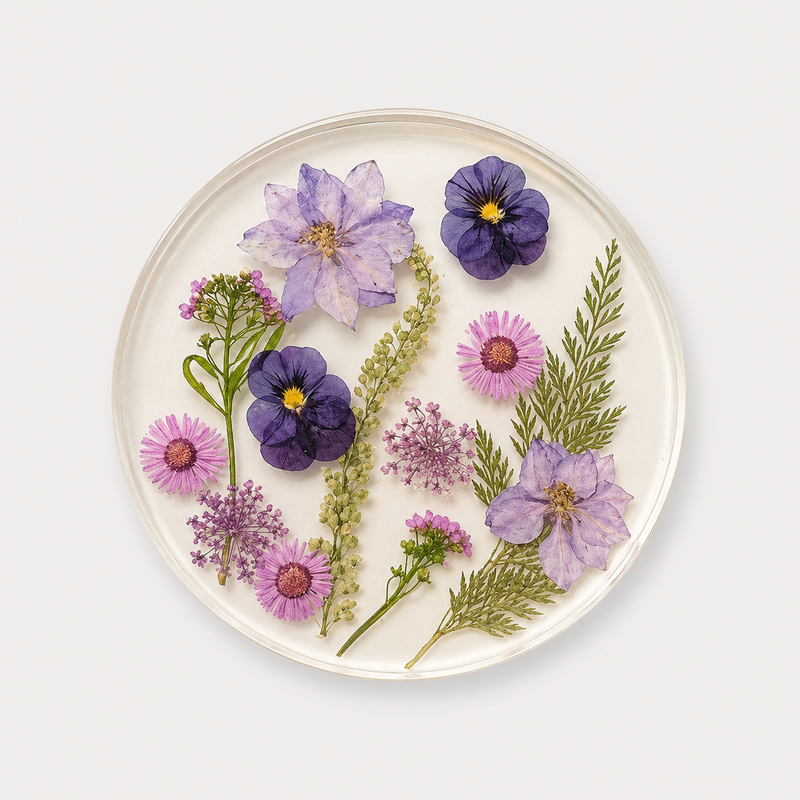 Floral Acrylic Coaster – Transparent Pressed Flower Style Cup Mat for Table Decor & Gift