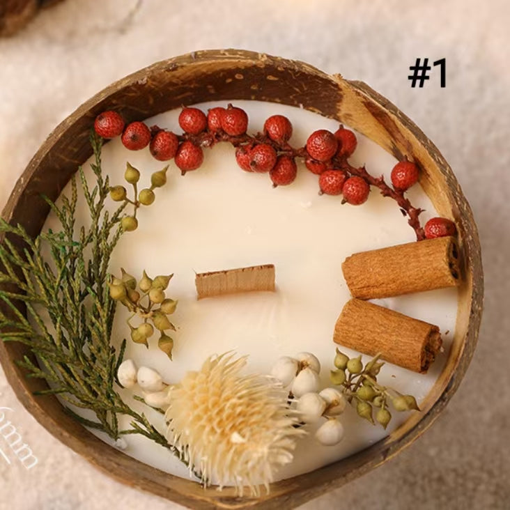 Coconut Bowl Scented Candle with Dried Flowers