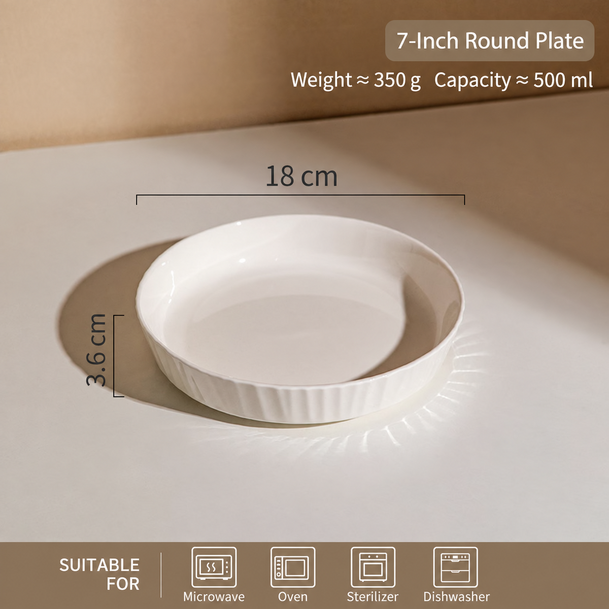 White Ceramic Pasta Bowl – Minimalist Round Serving Plate with Raised Edge for Pasta, Salad, Soup, Dessert & Dining Table