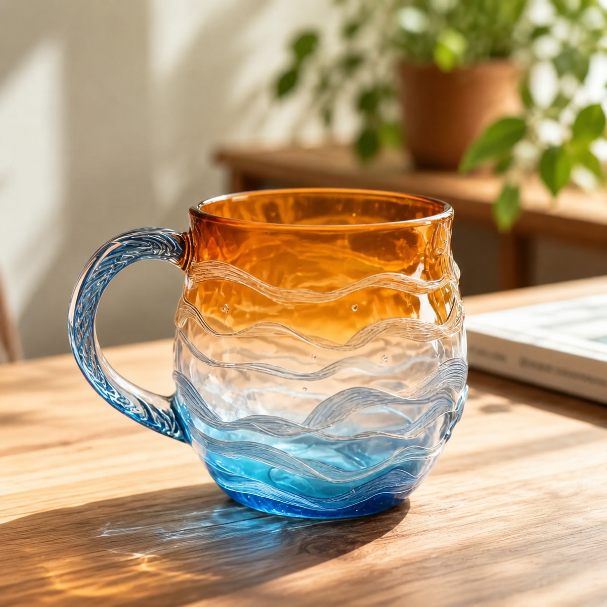 Sea Glass Sunset Mug – Borosilicate Glass Cup for Hot & Cold Drinks