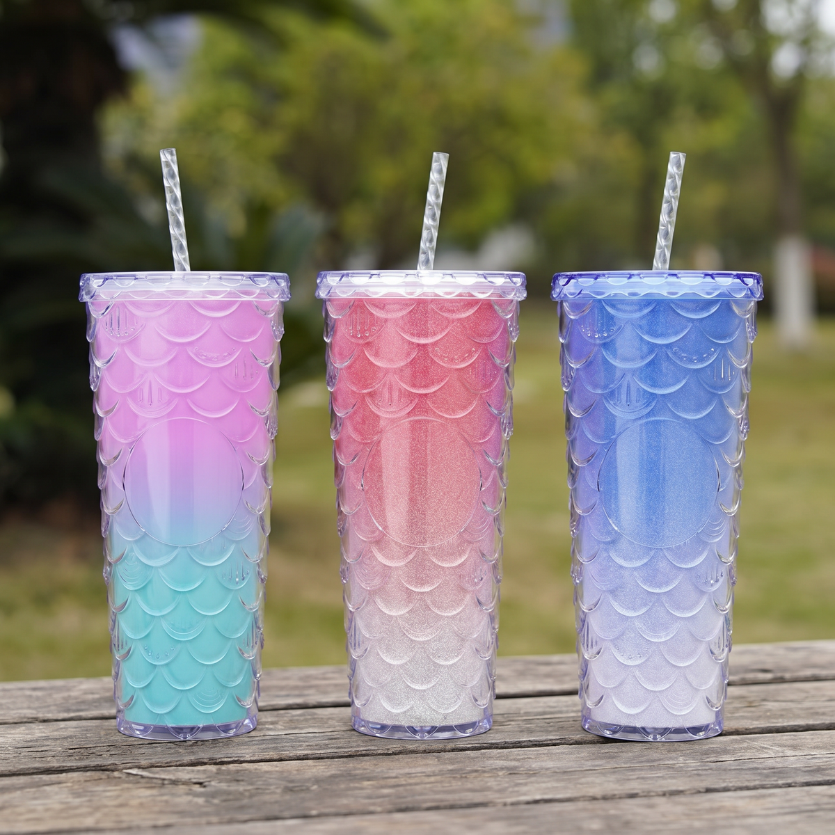 Fish Scale Texture 710ml Stylish Summer Water Cup – High-Beauty Large Capacity AS Plastic Tumbler