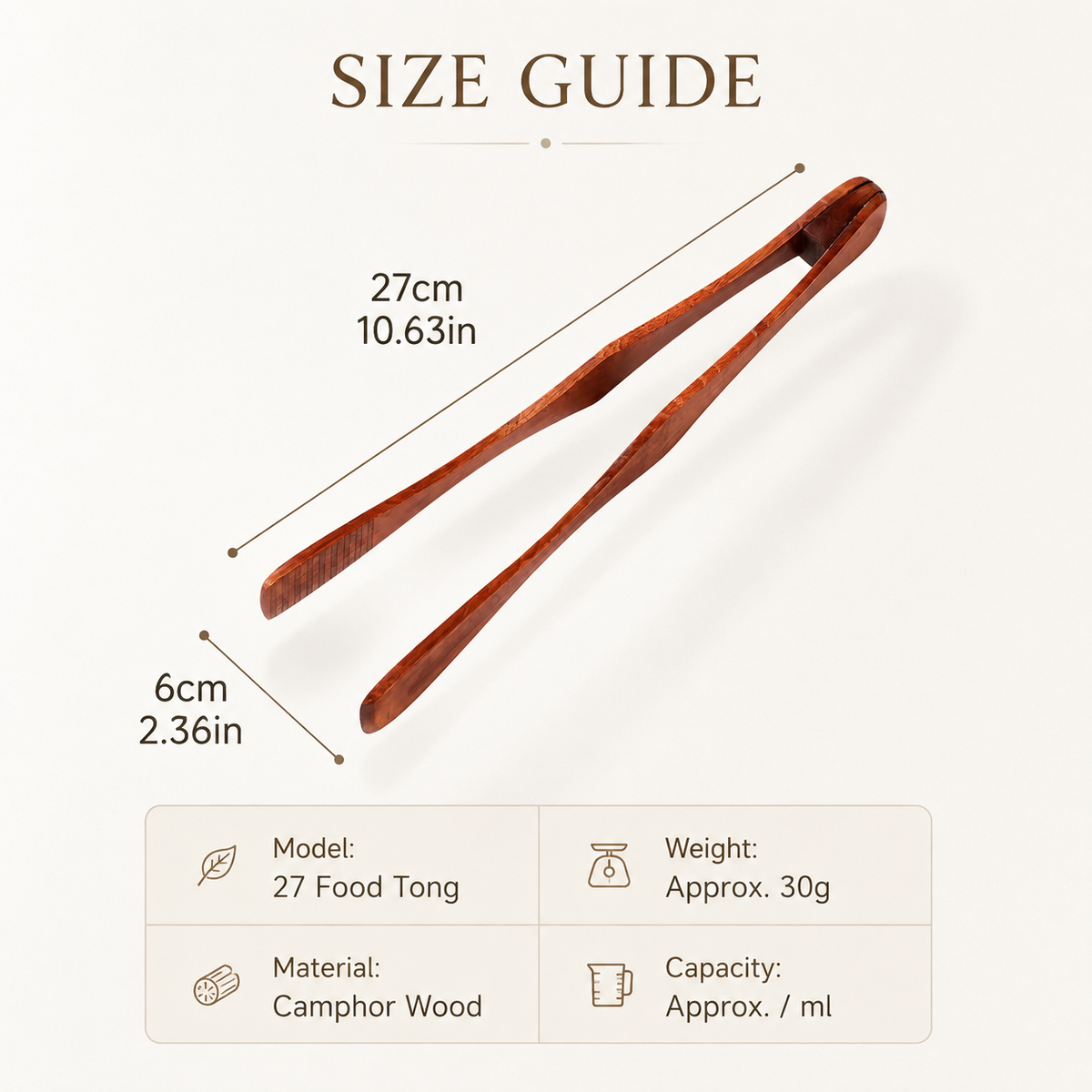 Natural Camphor Wood Food Tongs – Reusable Wooden Kitchen Serving Tongs for Bread, BBQ & Salad