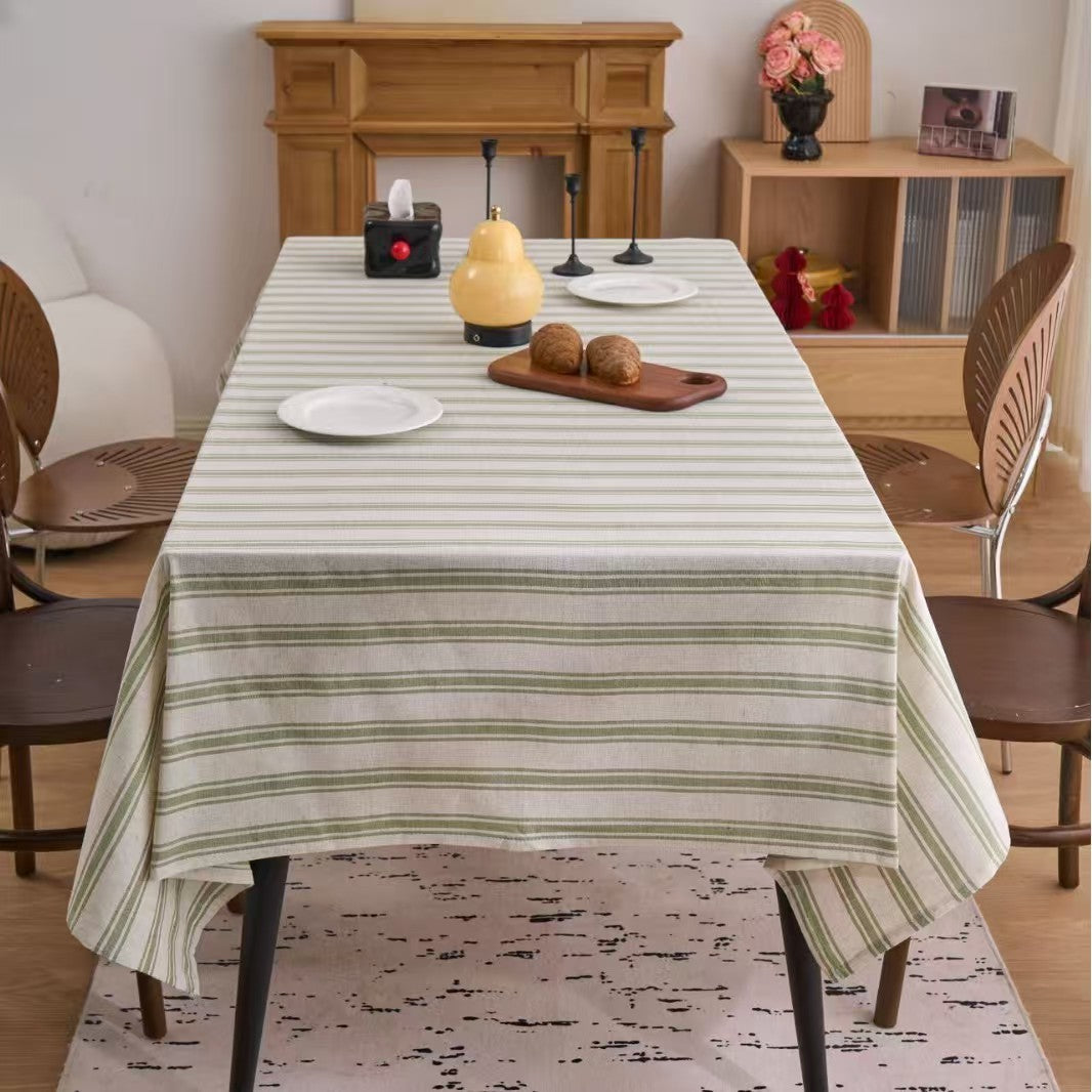 Cotton Linen Striped Tablecloth Rectangular Coffee Table Cover