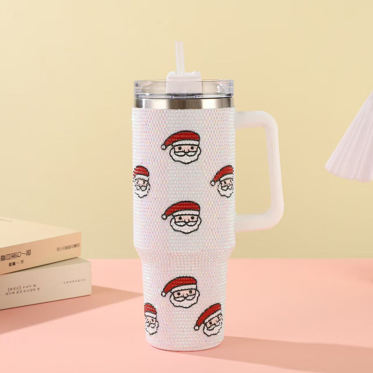 Rhinestone Embellished 40oz Stainless Steel Insulated Tumbler with Straw – Double Wall Sparkling Travel Mug