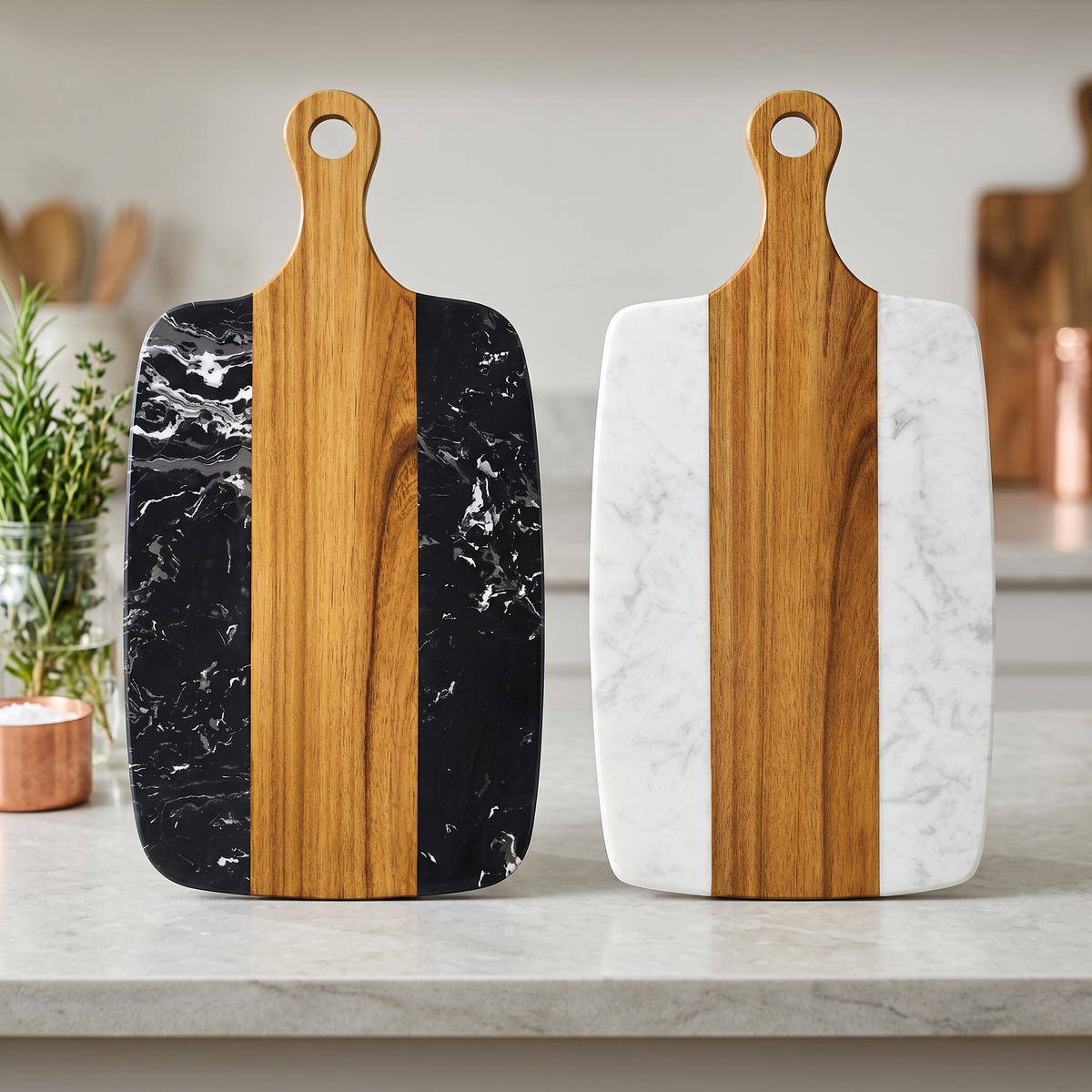 Acacia Wood and Artificial Marble Cutting Board Modern Kitchen Prep Board Serving Platter Wood Stone Combo Chopping Board