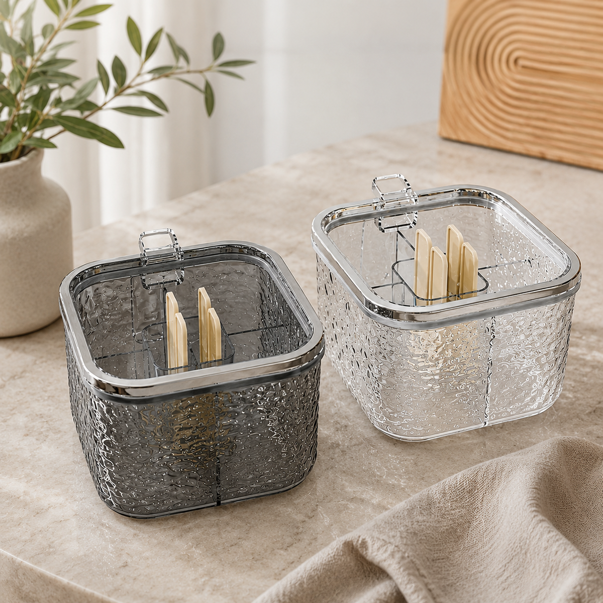 Multi-Grid Kitchen Seasoning Organizer Box, Clear Spice Storage Container with Compartments for Cooking Essentials