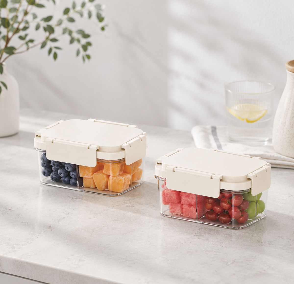 1100ml Large Capacity Portable Fruit Container Compartment Lunch Box Leakproof Food Storage Box