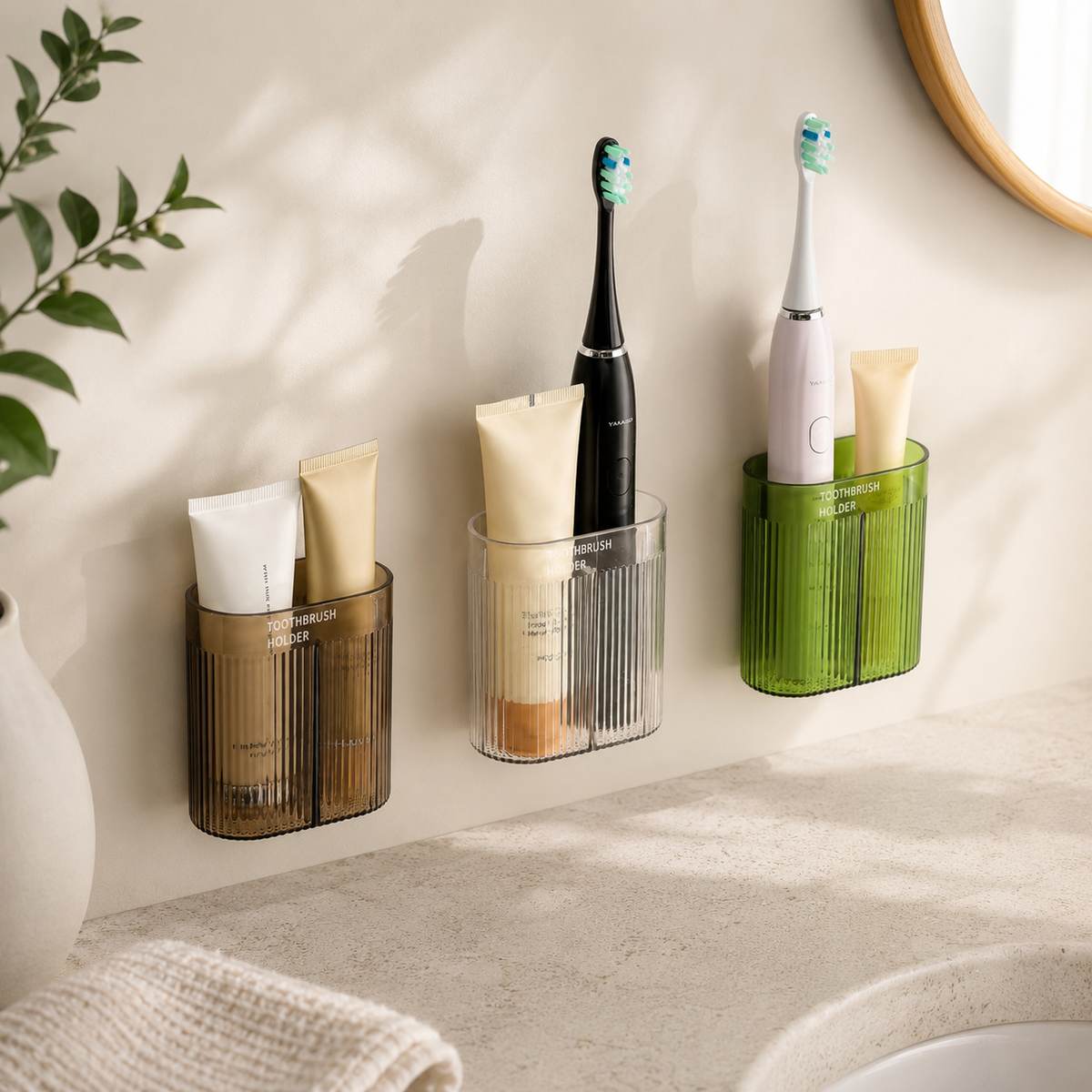 Wall Mounted Toothbrush Holder, No-Drill Drainage Storage Rack