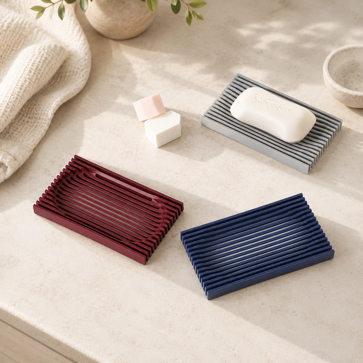 Creative Soft Silicone Soap Dish, Self-Draining No-Drill Soap Holder