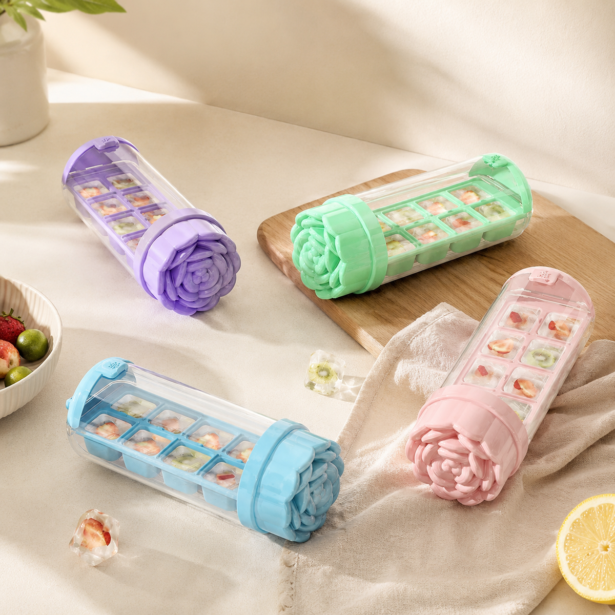 Rotating Ice Cube Tray, Easy Release Portable Ice Mold