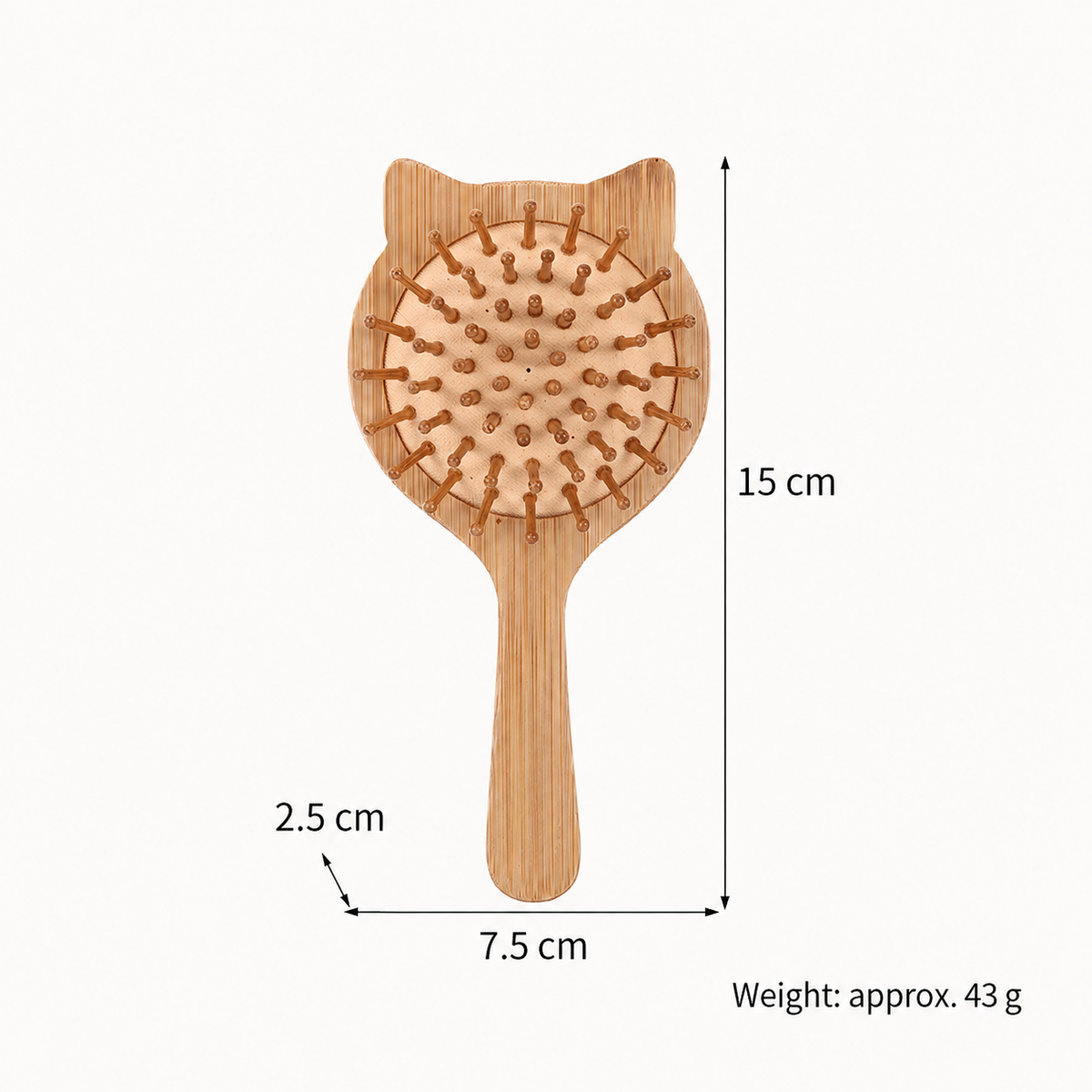 Cat Ear Bamboo Scalp Massage Hair Brush – Rounded Pins Gentle Detangling Wooden Paddle Brush
