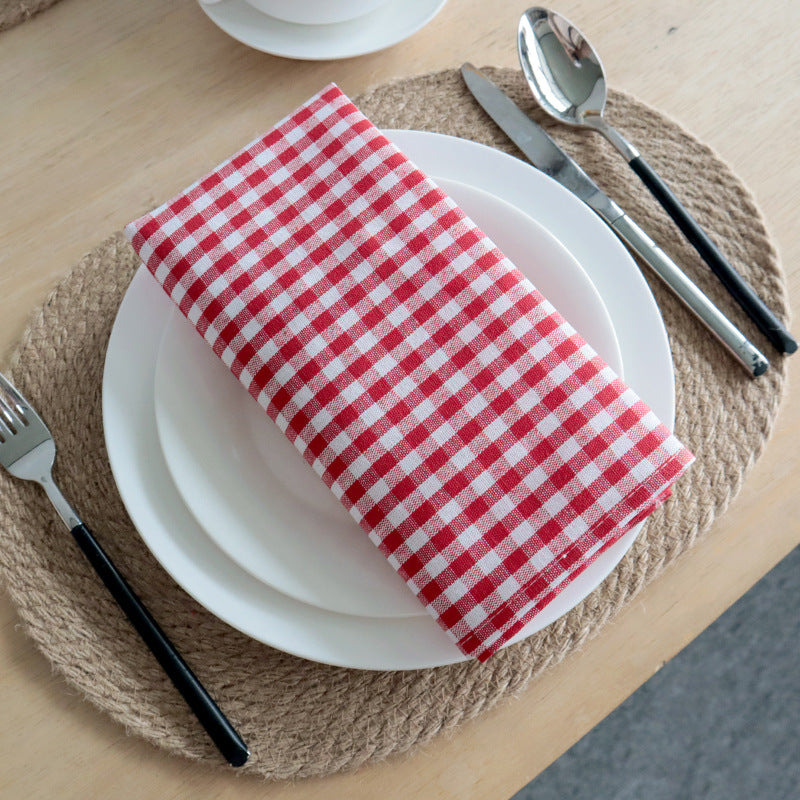 Cotton Checkered Square Napkins, Ready-Stock Kitchen Towels for Home Dining