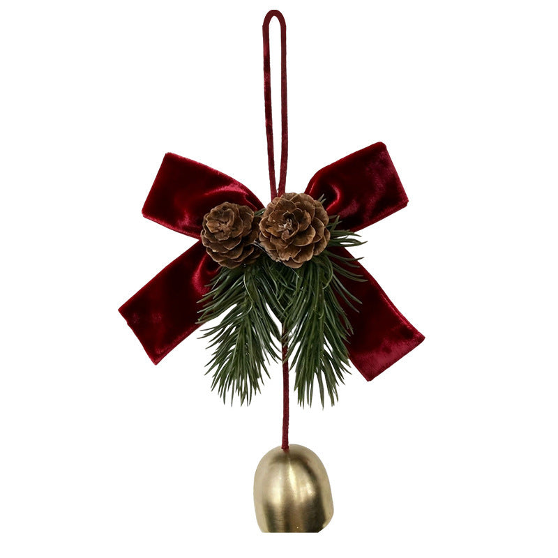 Christmas Bell Ornaments – Red Velvet Bow with Pinecones & Hanging Bells Christmas Tree Decorations