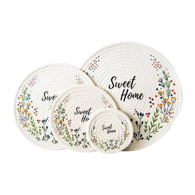 Nordic Handwoven Cotton Rope Coasters, Thick Heat Resistant Table Mats for Cups & Tableware