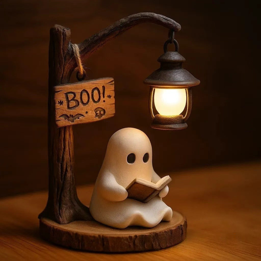 Halloween Ghost Lantern Decoration – Cute LED Night Light with Tree Scene for Home Decor, Party & Holiday Gift
