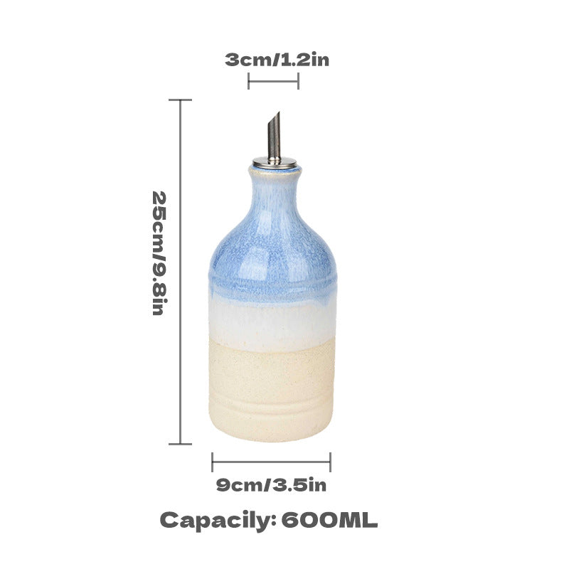 Wabi-Sabi Ceramic Oil Dispenser – Automatic Pour Olive Oil & Vinegar Bottle