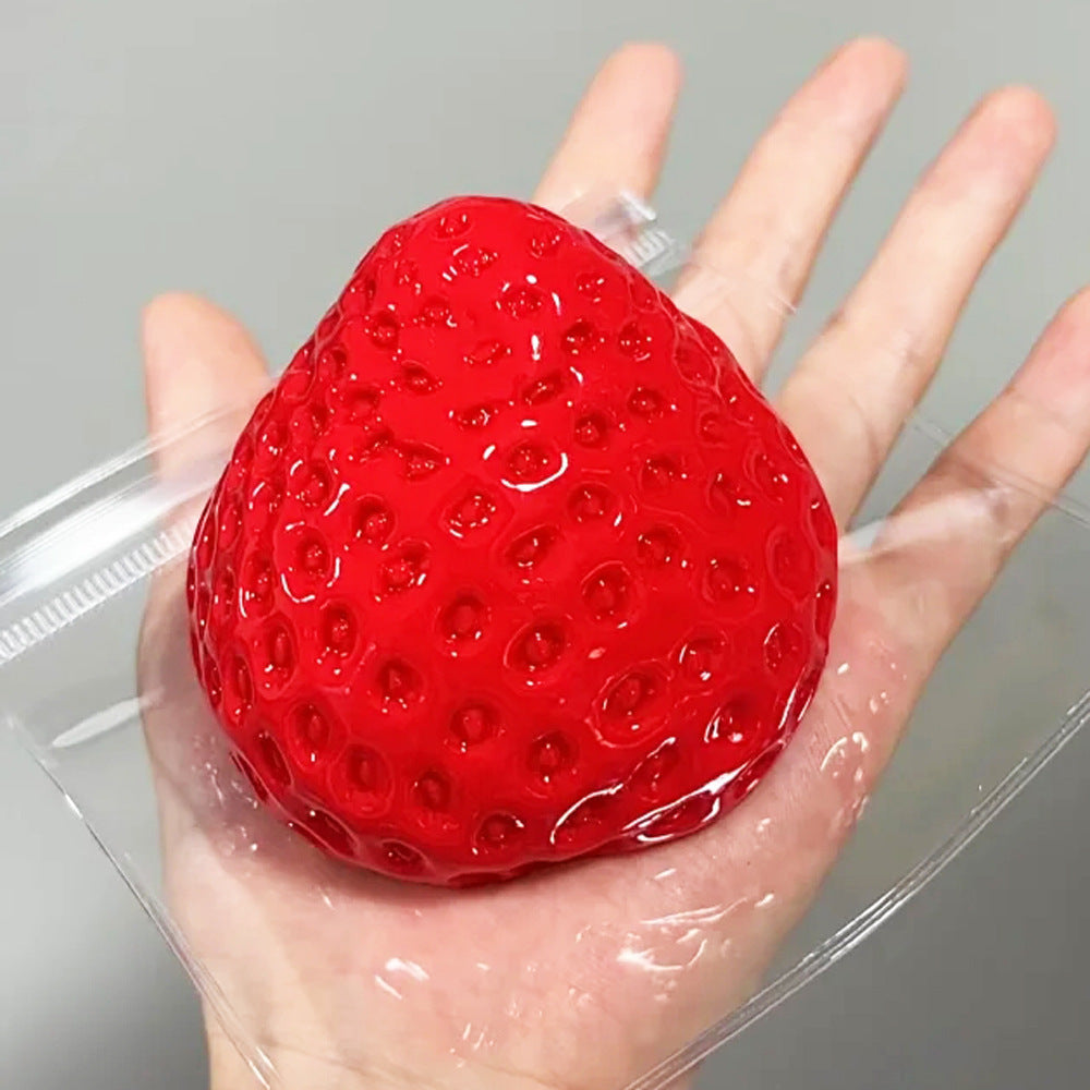 Glossy Strawberry Squishy Toy – Soft Silicone Feel Stress Relief Fidget Toy