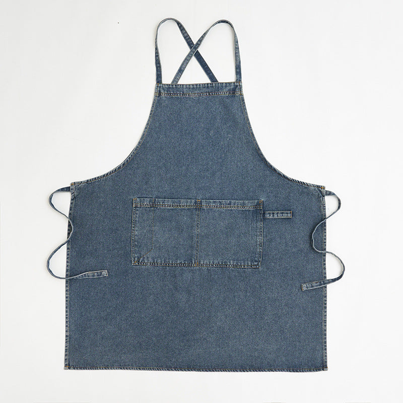 Denim Apron for Kitchen, Adjustable Multipurpose Work Apron with Pockets for Cooking, Gardening, Painting, Crafting, and Café Use