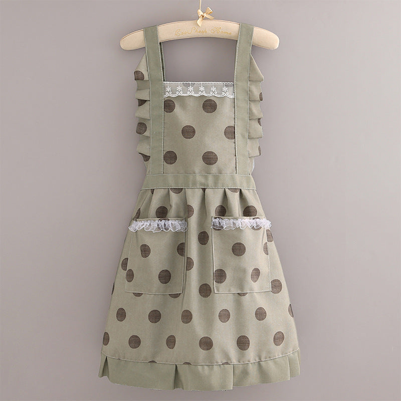 Polka Dot Ruffle Canvas Apron – Women’s Kitchen Apron with Pockets, Vintage Style Baking Cooking Apron for Home & Garden