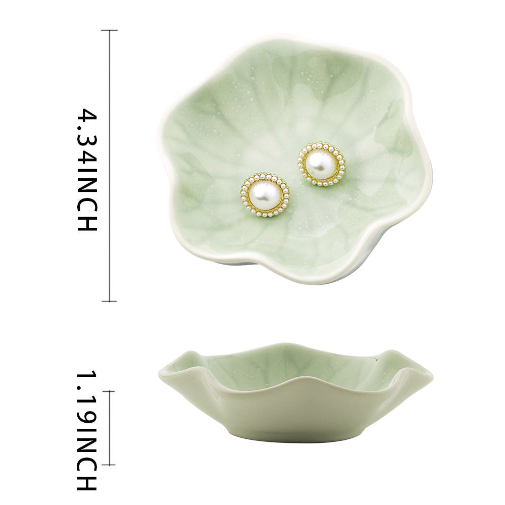 Ceramic Flower Jewelry Dish – Wavy Petal Trinket Tray Decorative Vanity Storage