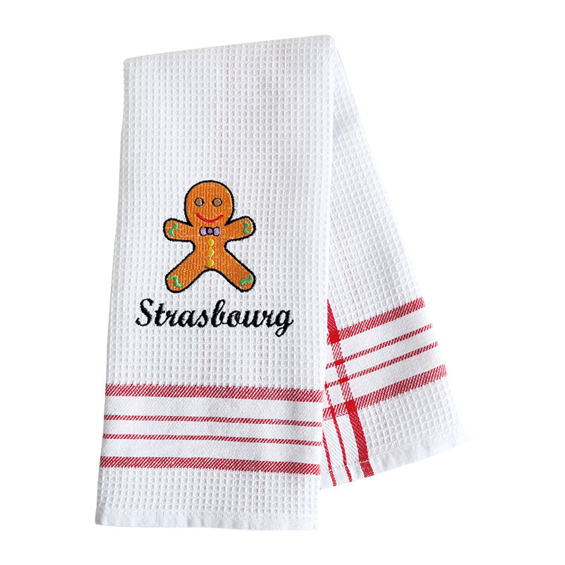 Christmas Embroidered Waffle Tea Towel, Nordic Cotton Fabric Napkin