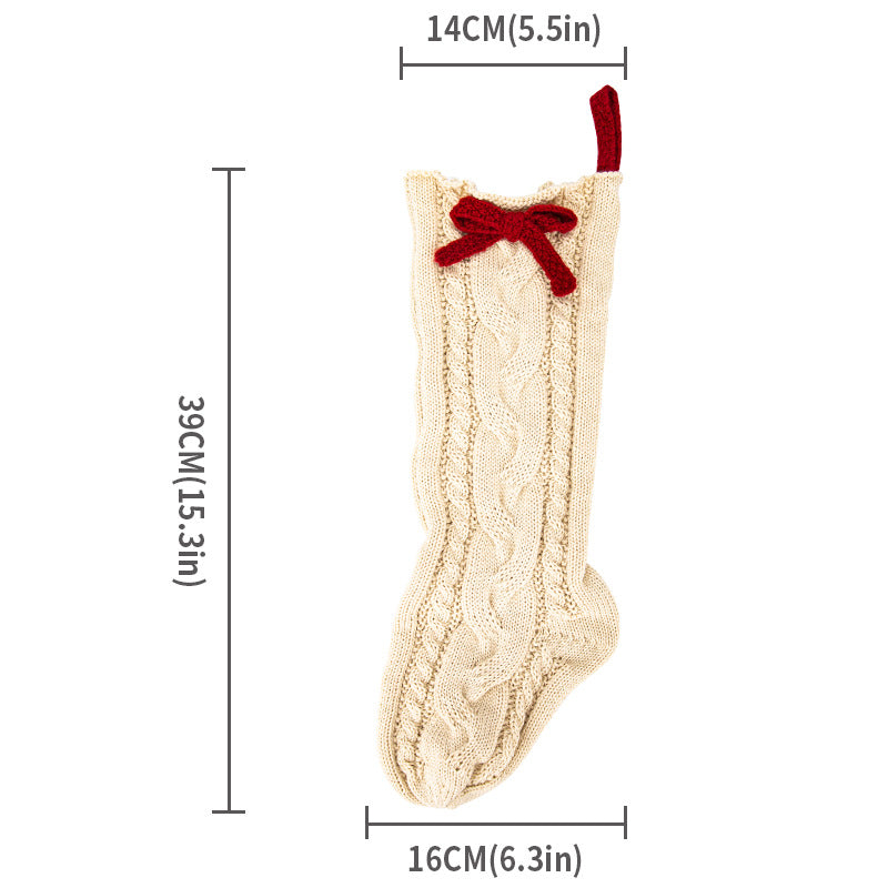 Cable Knit Christmas Stocking – Polyester Holiday Stocking with Red Bow, Large Hanging Stocking for Fireplace Mantel & Christmas Gift Decor