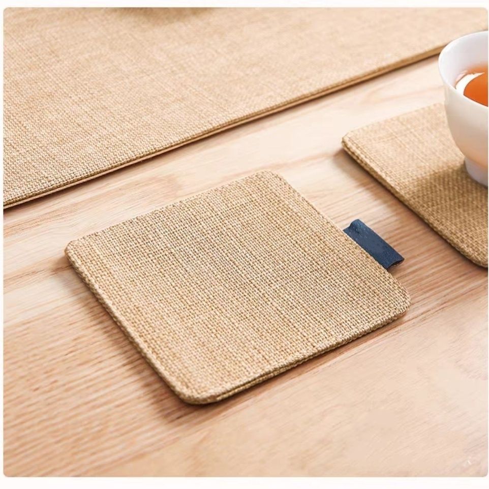 Natural Jute Fabric Drink Coasters, Rustic Table Protection Pads for Coffee Cups & Home Decor