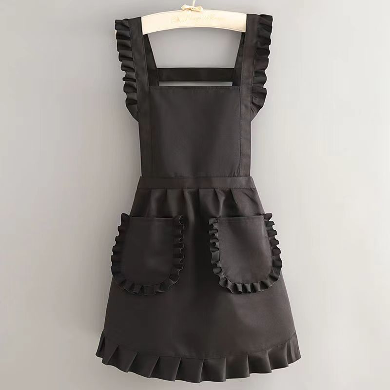 Ruffle Bib Apron for Women – Elegant Polyester Kitchen Apron with Pockets, Vintage Style Cooking Baking Apron for Home & Garden