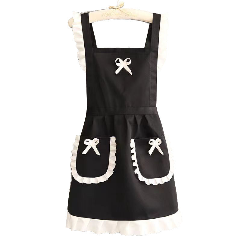 Vintage Ruffle Apron for Women – Polyester Kitchen Apron with Pockets, Bow Detail Cooking Baking Apron for Home, Café & Garden