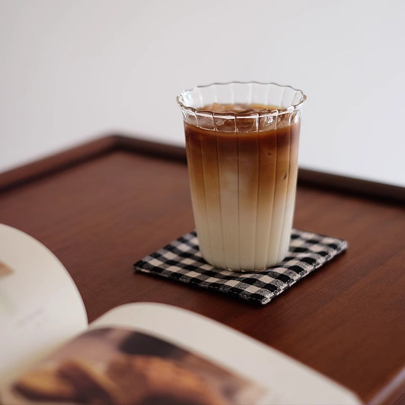 Fluted Iced Coffee Glass, 420ml Ribbed Drinking Tumbler