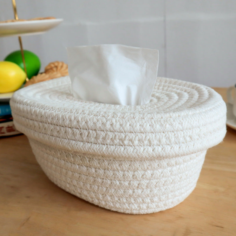Woven Cotton Rope Tissue Box, Nordic Desktop Storage Basket