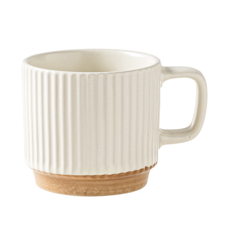 Ribbed Ceramic Coffee Mug – 240ml Minimalist Drinking Cup with Handle for Tea, Milk, Coffee & Hot Chocolate